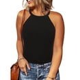 thumbnail image 1 of CASSIE LIZ Plus Size Tank Tops For Women Solid Black Tee Halter Neck Sleeveless Pullover Bodycon Summer Shirts XL 14W 16W, 1 of 2