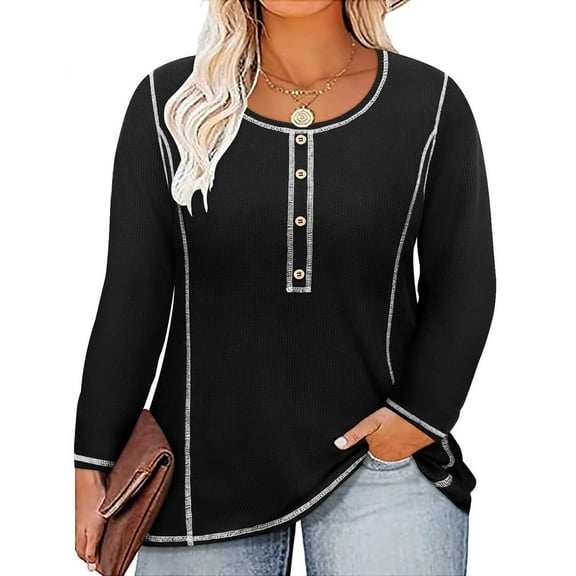 CASSIE LIZ Plus Size Tops 3X Long Sleeve Womens Shirts Fall Crew Neck Gray Tunics Fashion Loose Fit Tee Waffle Knit Winter Blouses Casual Pullovers 3XL 22W 24W