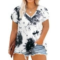thumbnail image 1 of CASSIE LIZ Plus Size Women's Tops Gray White Tie Dye Short Sleeve Shirts Spring Fashion Clothes V Neck Puff Tee Shirts Casual Loose Fit Blouses Summer Tunics XL 14W 16W, 1 of 6