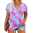 thumbnail image 1 of CASSIE LIZ Plus Size Women's Tops Pink Blue Tie Dye Short Sleeve Shirts Spring Fashion Clothes V Neck Puff Tee Shirts Casual Loose Fit Blouses Summer Tunics XL 14W 16W, 1 of 6