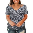 thumbnail image 1 of CASSIE LIZ Womens Tops Plus Size Summer Shirts Black Leopard V Neck Fashion Short Sleeve Tee Loose Fit Tunics Spring Blouses Casual Pullover XL 14W 16W, 1 of 4