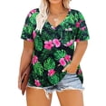 thumbnail image 1 of CASSIE LIZ Plus Size Tops Summer Short Sleeve Hawaiian Shirts Womens Blouses Cute Ladies V Neck Tee Tunic Dressy Pullover Solid/Tie Dye/Floral/Leaf(XL-5XL), 1 of 6