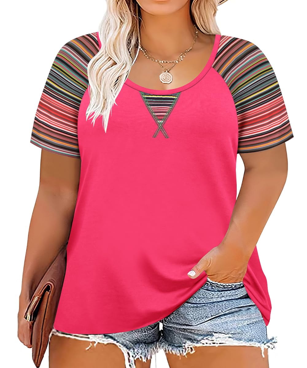 CASSIE LIZ Plus Size Tops for Women 3X Hot Pink Short Sleeve Shirts ...