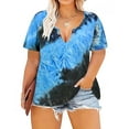 thumbnail image 1 of CASSIE LIZ Womens Tops Plus Size Summer Shirts Blue Tie Dye V Neck Fashion Short Sleeve Tee Loose Fit Tunics Spring Blouses Casual Pullover XL 14W 16W, 1 of 3