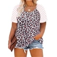 thumbnail image 1 of CASSIE LIZ Plus Size Women's Tops Leopard Short Sleeve Shirts Spring Fashion Clothes Striped Raglan Crew Neck Cheetah Tee Shirts Casual Loose Fit Blouses Summer Tunics XL 14W 16W, 1 of 4