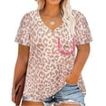 thumbnail image 1 of CASSIE LIZ Womens Tops Plus Size Summer Shirts Khaki Leopard V Neck Fashion Short Sleeve Tee Loose Fit Tunics Spring Blouses Casual Pullover XL 14W 16W, 1 of 4