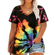CASSIE LIZ Plus Size Tops Summer Womens Shirts V Neck Fashion Short Sleeve Tee Loose Fit Tunics Spring Blouses Casual Pullover Casual Pullovers Floral/Tie Dye/Leopard/Patriotic/Striped/Solid (XL-5XL)