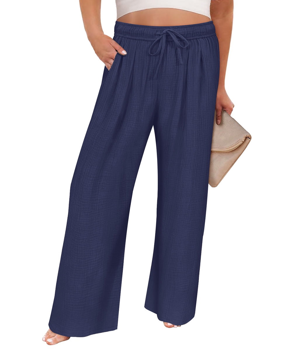 Women Casual Loose Printed High Waist Plus Size Wide Leg Pants