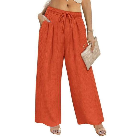 CASSIE LIZ Plus Size Pants 3X Womens Orange Lounge Yoga Pants Knit Palazzo Summer Athletic Pants Casual Workout Wide Leg Pants Fashion Loose Fit Drawstring Exercise Pants with Pocket 3XL 22W 24W