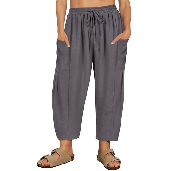 CASSIE LIZ Plus Size Pants for Women 5X Gray Summer Wide Leg Knit Palazzo Pants Lounge Ladies Casual Drawstring Harem Fall Pants with Pocket 5XL 26W 28W