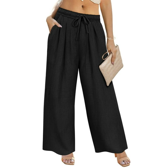 CASSIE LIZ Pants Plus Size Womens Black Lounge Yoga Pants Knit Palazzo Summer Athletic Pants Casual Workout Wide Leg Pants Fashion Loose Fit Drawstring Exercise Pants with Pocket XL 14W 16W
