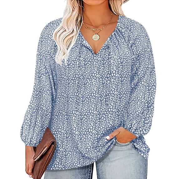 CASSIE LIZ Plus Size Tops Womens Long Sleeve Shirts Fall V Neck T Shirts Fashion Drawstring Tunics Loose Fit Summer Blouses Casual Pullovers Boho/Floral/Leopard (XL-5XL)