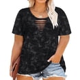 thumbnail image 1 of CASSIE LIZ Plus Size Tops Crew Neck Front Cutout Tie Dye Short Sleeve T-Shirt for Women Summer Casual Oversized Loose Fit Tunic Tops Spring Blouses (XL-5XL), 1 of 7