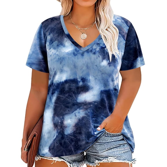 CASSIE LIZ Plus Size Women Summer Tie Dye Blouse V Neck Oversized Short Sleeve Tunic Casual Loose Tops 6XL 28W
