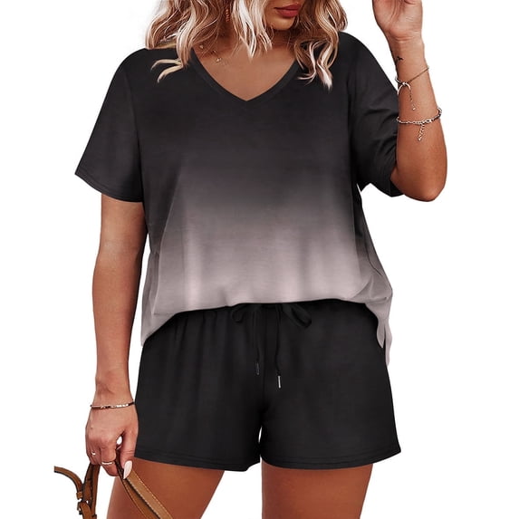 CASSIE LIZ Plus Size Womens Sets 2 Piece Plus Size 5X Casual Loungewear Sweatsuit with Pockets Oversized V Neck Short Sleeve Top and Drawstring Shorts Outfit Womens Matching Sets 5XL 26W 28W