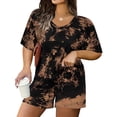 thumbnail image 1 of CASSIE LIZ Plus Size Womens Summer Sets 2X Fashion V Neck Brown Black Tie Dye Tops and Drawstring Shorts Sets Casual Lounge Workout Daily Vacation Outfit 2XL 18W 20W, 1 of 10