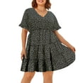 thumbnail image 1 of CASSIE LIZ Plus Size Women's Dress 2X Flutter Trim Hem Tunic Dress Floral V Neck Dress Black Short Flutter Trim Sleeves Dress Casual Loose Fits Dress For Summer 2XL 18W 20W, 1 of 2