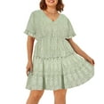 thumbnail image 1 of CASSIE LIZ Plus Size Women's Dress 2X Flutter Trim Hem Tunic Dress Polka Dot V Neck Dress Green Short Flutter Trim Sleeves Dress Casual Loose Fits Dress For Summer 2XL 18W 20W, 1 of 5