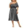 thumbnail image 1 of CASSIE LIZ Plus Size Women's Dress 2X Flutter Trim Sleeves Tunic Dress Floral Square Neck Dress Black Lantern Sleeves Casual Loose Fits Dress For Summer 2XL 18W 20W, 1 of 2