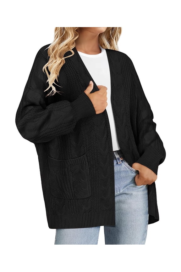 Womens Sweaters Plus Size Fall Cardigans for Women Fashion Black Open Front Cardigans Casual Winter Long Sleeve Lightweight Knit Holiday Sweaters with Pocket XL 14W-16W