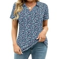 thumbnail image 1 of CASSIE LIZ Womens Plus Size Shirts 2X Summer Floral Blue Polo Shirts V Neck Ladies Shirts with Collar Fashion Business Short Sleeve Collared Shirts Casual Loose Fit Spring Tops 2XL 18W 20W, 1 of 7