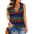 thumbnail image 1 of CASSIE LIZ Plus Size Women's Rainbow Striped Black Tank Tops 2X V Neck Sleeveless Pullover Loose Summer Shirts 2XL 18W 20W, 1 of 3