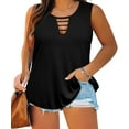 thumbnail image 1 of CASSIE LIZ Plus Size Women's Solid Black Tank Tops 2X Strappy Hollow-out Neck Sleeveless Pullover Loose Hem Summer Shirts 2XL 18W 20W, 1 of 3