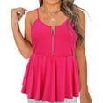 thumbnail image 1 of CASSIE LIZ Plus Size Women's Solid Hot Pink Tank Tops 2X Zipper Crew Neck Sleeveless Pullover Loose Hem Summer Shirts 2XL 18W 20W, 1 of 4