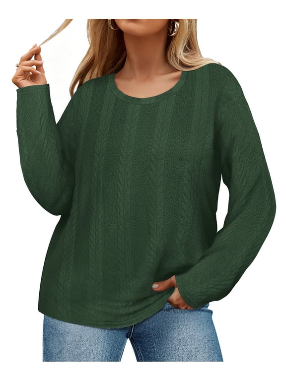 Sweaters for Women Plus Size 2X Crew Neck Knit Pullover Fall Fashion Green Loose Fit Winter Dressy 2XL 18W 20W