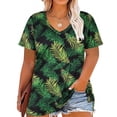 thumbnail image 1 of CASSIE LIZ Womens Plus Size Tops 2X Summer V Neck Shirts Green Leaves Fashion Short Sleeve Tee Loose Fit Botanical Print Tunics Spring Blouses Casual Slit Hem Pullovers 2XL 18W 20W, 1 of 6