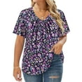 thumbnail image 1 of CASSIE LIZ Plus Size Women's Tops Casual Purple Floral Short Sleeve 2X Swing Flowy Blouses Fashion V Neck Casual Pleated Shirts Pullover Loose Fit Tunics Spring Summer Tee 2XL 18W 20W, 1 of 5