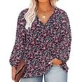 thumbnail image 1 of CASSIE LIZ Womens Plus Size Tops 2X Long Sleeve Shirts Fall V Neck Floral Black T Shirts Fashion Drawstring Tunics Loose Fit Summer Blouses Casual Pullovers 2XL 18W 20W, 1 of 7