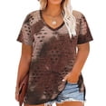 thumbnail image 1 of CASSIE LIZ Womens Plus Size Tops 2X Summer Tie Dye Shirts Ripped Brown V Neck Fashion Short Sleeve Tee Loose Fit Tunics Spring Blouses Casual Slit Hem Pullovers 2XL 18W 20W, 1 of 5