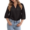 thumbnail image 1 of CASSIE LIZ Plus Size Womens Blouses 3X Casual V neck 3/4 Sleeve Tops With Black Pattern Business Casual Office Work Blouse 3XL 22W 24W, 1 of 9