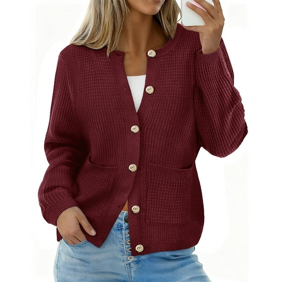 CASSIE LIZ Sweaters For Womens Plus size Cardigan Lightweight Long Sleeve Button Down Knit Red Sweaters With Pockets Solid Color Jackets Fall Winter 3XL 22W 24W