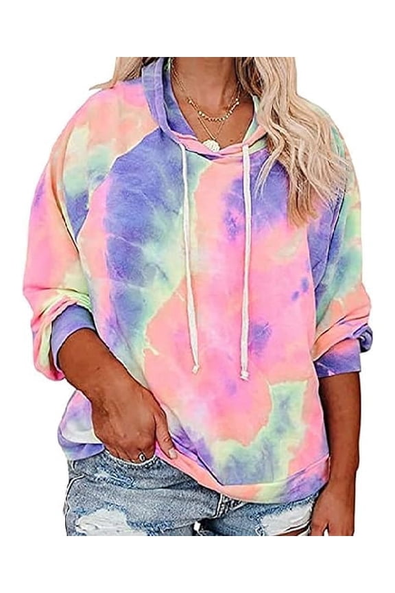 Plus Size Hoodies For Womens 3X Long Sleeve Tie Dye Oversized Sweatshirts Casual Loose Pink Hoodies Drawstring Pullover Fall Winter Tops 3XL 22W 24W