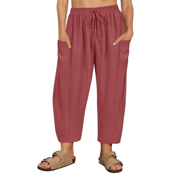 CASSIE LIZ Plus Size Womens Pants 4X Brick Red Summer Wide Leg Knit Palazzo Pants Lounge Ladies Casual Drawstring Harem Fall Pants with Pocket 4XL 24W 26W