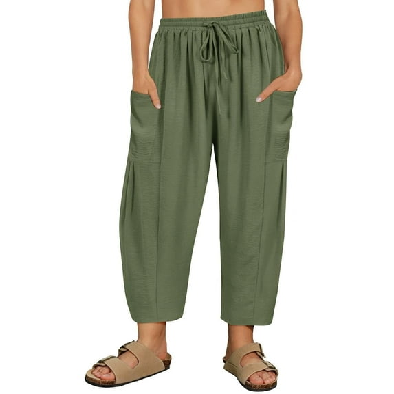CASSIE LIZ Plus Size Womens Pants 4X Green Summer Wide Leg Knit Palazzo Pants Lounge Ladies Casual Drawstring Harem Fall Pants with Pocket 4XL 24W 26W