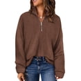 thumbnail image 1 of CASSIE LIZ Plus Size Womens Sweaters 5X Quarter Zip Pullover Fall Fashion Brown Oversized Winter Dressy 5XL 26W 28W, 1 of 4
