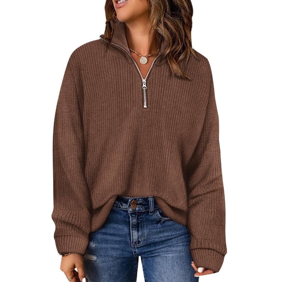 CASSIE LIZ Plus Size Womens Sweaters 5X Quarter Zip Pullover Fall Fashion Brown Oversized Winter Dressy 5XL 26W 28W