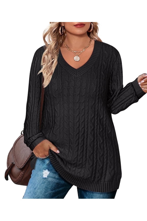 Plus Size Fall For Womens Sweaters Knitted Oversized V Neck Pullover Tops Trendy Winter Outfits Soft and Warm (XL-5XL)