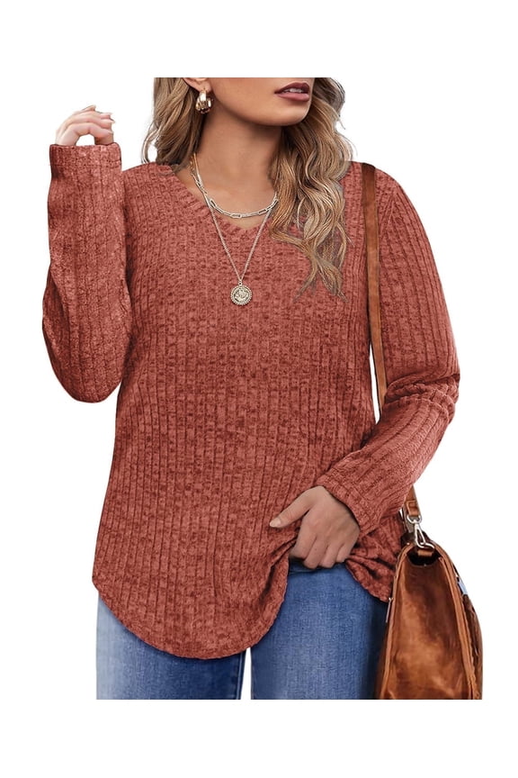 Womens Plus Size Tops Fall 3X Long Sleeve Casual V/Cowl Neck Lightweight Orange Sweatshirts Pullover Trendy Tunics Sweaters Winter 3XL 22W 24W