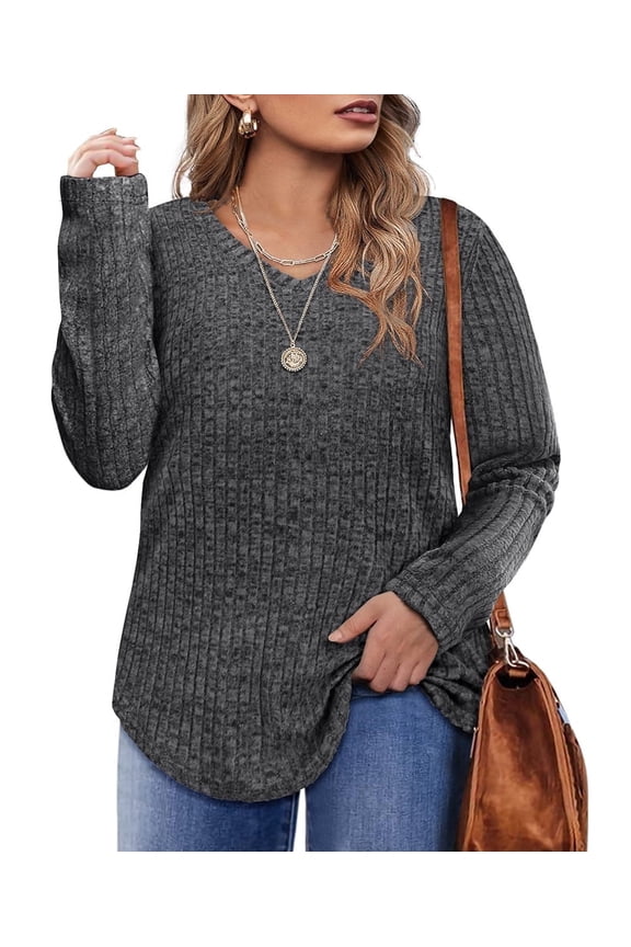 Womens Plus Size Tops Fall 3X Long Sleeve Casual V Neck Lightweight Gray Sweatshirts Pullover Trendy Tunics Sweaters Winter 3XL 22W 24W