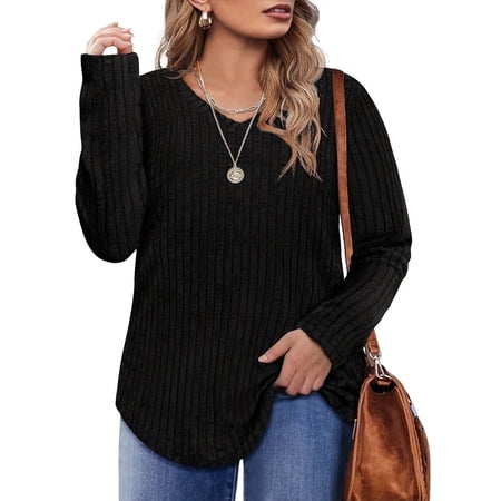 CASSIE LIZ Plus Size Womens Tops Pullover Tunics Sweaters Striped Classic V-neck Sweaters Fall and Winter Lightweight Long Sleeve Sweatshirts (XL-5XL)
