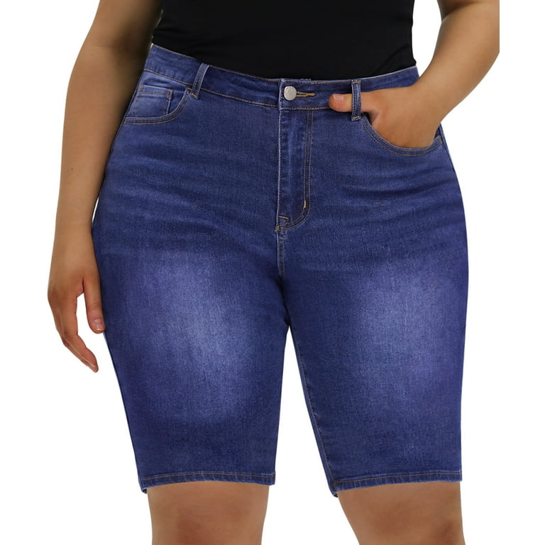 Plus Size Cut Offs Shorts CASSIE LIZ Women's Plus Size Blue Cut