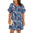 thumbnail image 1 of CASSIE LIZ Women's Plus Size Dress 3X Leaf Print V Neck Pocket Dress Flutter Trim Sleeves Dress Casual Loose Fits Dress For Summer 3XL 22W 24W, 1 of 4