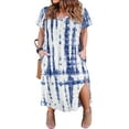 thumbnail image 1 of CASSIE LIZ Women's Plus Size Dress 4X Pocket V Neck Maxi T Shirt Dress Casual Blue White Tie Dye Short Sleeve Sundress Loose Fit Spring Summer Dress 4XL 24W 26W, 1 of 7