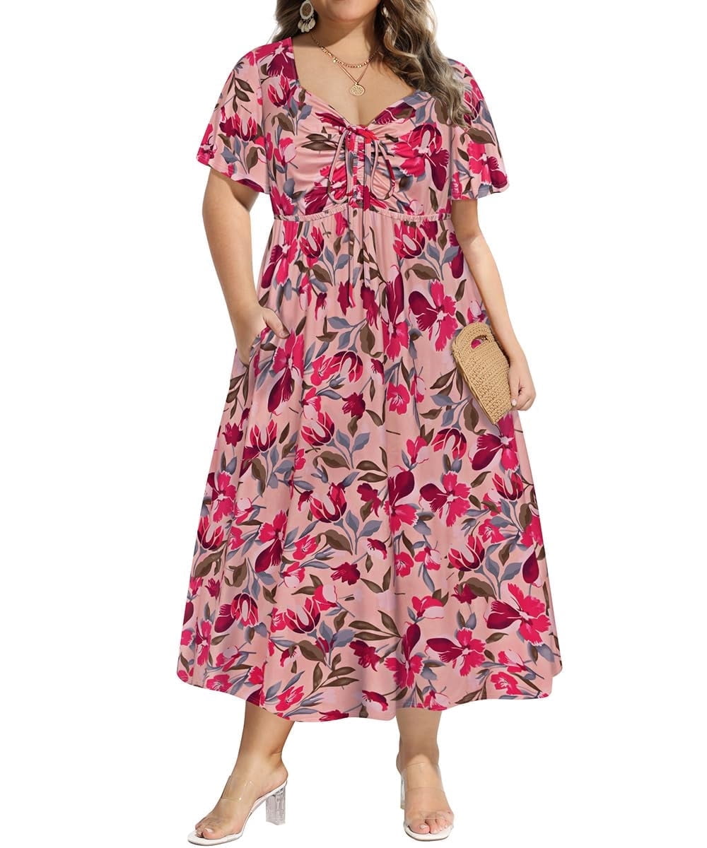 CASSIE LIZ Dresses for Women Plus Size 2X Pink Floral Summer Dresses — free download