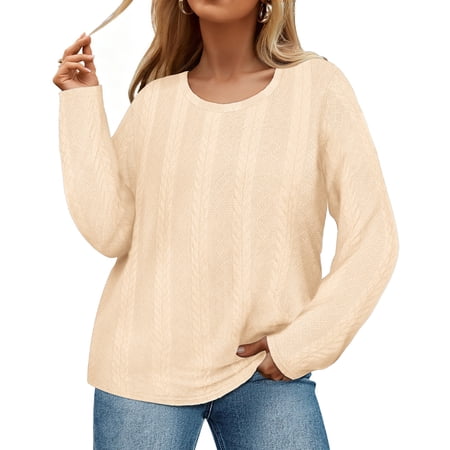 CASSIE LIZ Womens Sweaters Plus Size Crew Neck Knit Pullover Fall Fashion Beige Loose Fit Winter Dressy XL 14W 16W