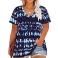 thumbnail image 1 of CASSIE LIZ Plus Size Womens Tops 4X Summer Tie Dye Shirts Blue V Neck Fashion Short Sleeve Tee Loose Fit Tunics Spring Blouses Casual Slit Hem Pullovers 4XL 24W 26W, 1 of 5